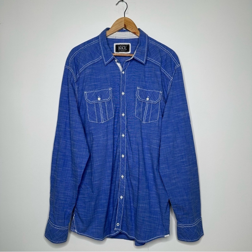 BKE Buckle Black Blue Athletic Fit Button Down Shirt Size XXL